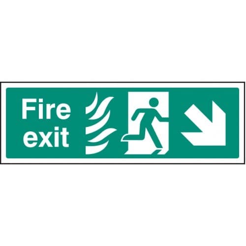 Fire Exit Arrow Down / Right HTM Signs with Flames and Running Man