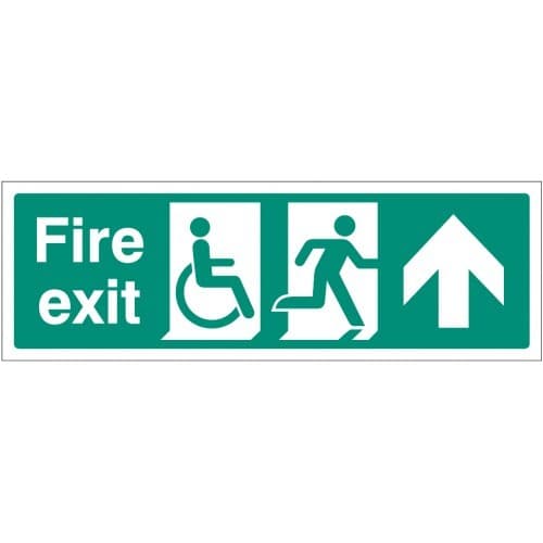 Fire Exit Sign with Disabled Symbol, Running Man and Arrow Ahead