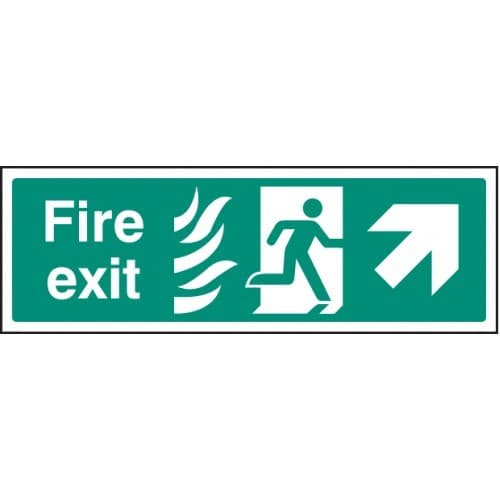 Fire Exit Arrow Up / Right HTM Signs with Flames and Running Man