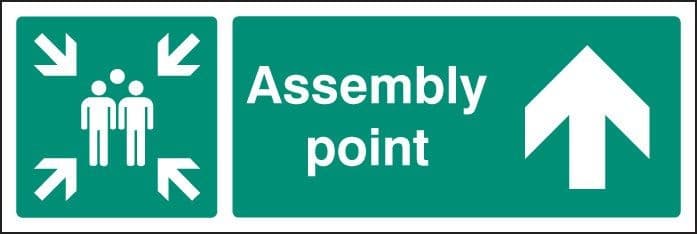 Assembly Point Sign with Arrow Straight On