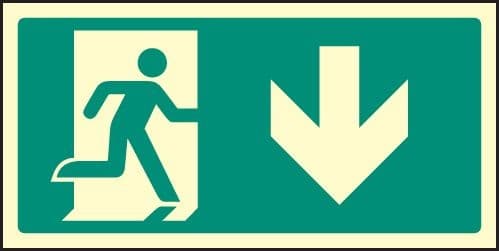 Photoluminescent Way Finding Markers - Arrow Down With Running Man