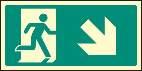 Photoluminescent Way Finding Markers - Arrow Down / Right With Running Man