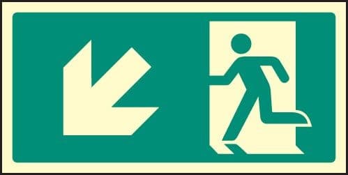 Photoluminescent Way Finding Markers - Arrow Down / Left With Running Man