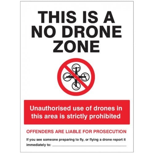 This is a No Drone Zone Safety Signs
