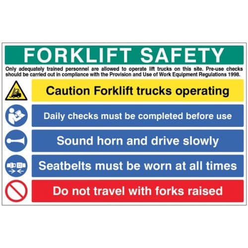 Forklift Safety Multi Message Safety Sign | 900mm x 600mm | Rigid Plastic