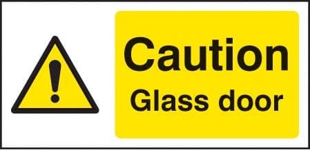 Caution Glass Door Sign | 200mm x 100mm | Self Adhesive Vinyl