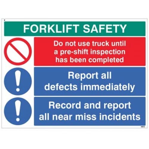 Forklift Safety - Report Defects and Near Misses etc | 600mm x 450mm | Rigid Plastic