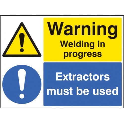 Warning Welding In Progress - Extractors Must Be Used Signs | 400mm x 300mm | Rigid Plastic