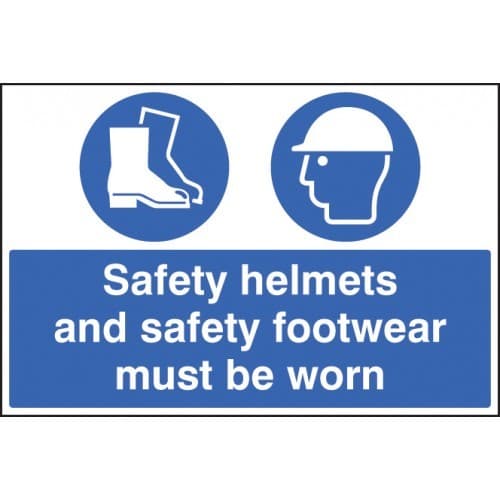 Safety Helmets and Safety Footwear Must Be Worn Sign