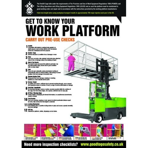 Good To Go Forklift Work Platform Inspection Poster | 420mm x 594mm | Synthetic Paper