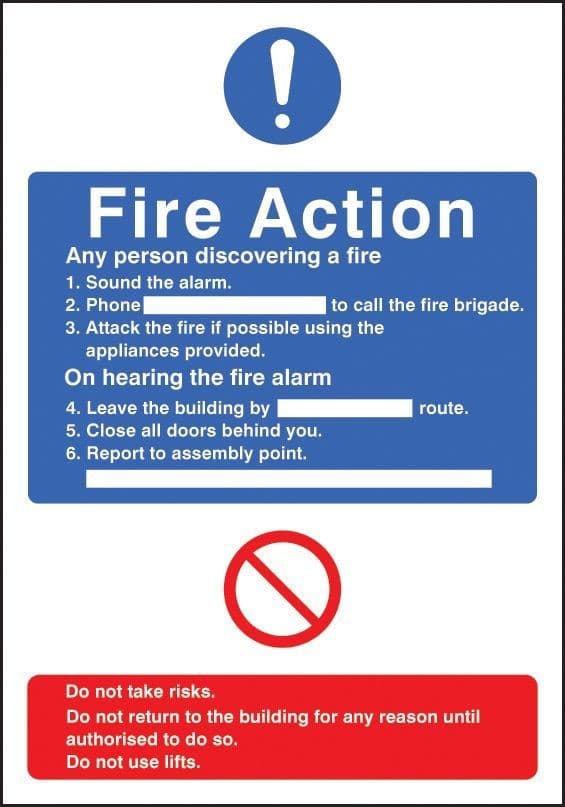 General Fire Action Notice, Do Not Use Lifts - Adapt-A-Sign | 215mm x 310mm | 3mm PVC