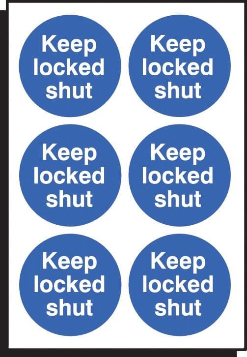 Keep Locked Shut - Sheet of 6 Labels | 65mm Diameter | Self Adhesive Vinyl