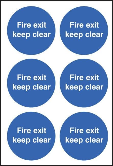 Fire Exit Keep Clear - Sheet of 6 Labels