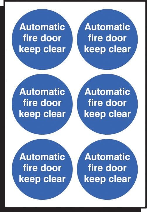 Automatic Fire Door Keep Clear - Sheet of 6 Labels