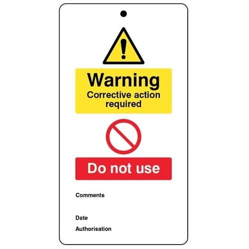 Warning Corrective Action Required - Do Not Use - Double Sided Safety Tags - Pack of 10