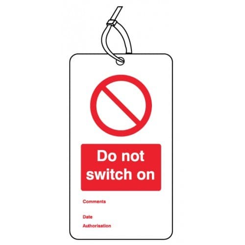 Do Not Switch On - Double Sided Safety Tags - Pack of 10 | 80mm x 150mm | Matt PVC