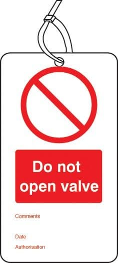 Do Not Open Valve - Double Sided Safety Tags - Pack of 10