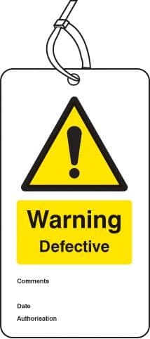 Warning Defective Double Sided Safety Tags - Pack of 10 | 80mm x 150mm | Matt PVC