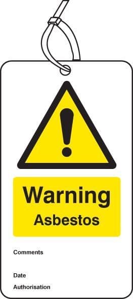 Warning Asbestos - Double Sided Safety Tags - Pack of 10 | 80mm x 150mm | Matt PVC