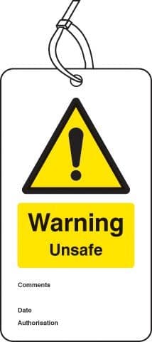 Warning Unsafe Double Sided Safety Tags - Pack of 10 | 80mm x 150mm | Matt PVC