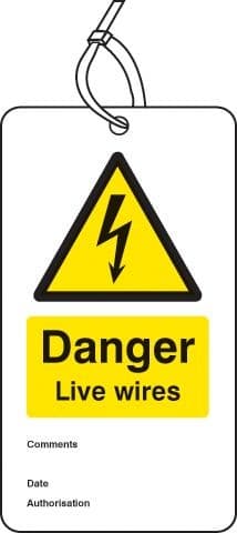 Danger Live Wires Double Sided Safety Tags - Pack of 10 | 80mm x 150mm | Matt PVC