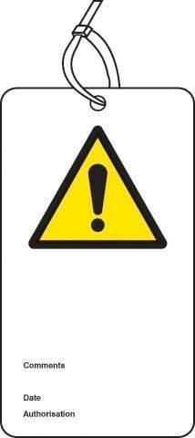 Caution Symbol Double Sided Safety Tags - Pack of 10 | 80mm x 150mm | Matt PVC