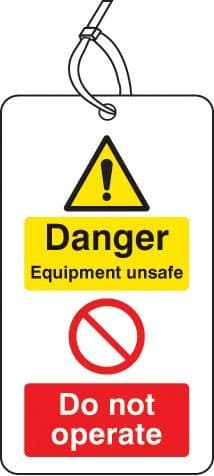 Danger Equipment Unsafe - Do Not Operate Double Sided Safety Tags - Pack of 10 | 80mm x 150mm | Matt PVC