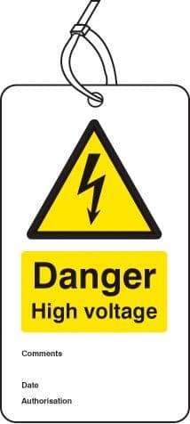 Danger High Voltage Double Sided Safety Tags - Pack of 10 | 80mm x 150mm | Matt PVC
