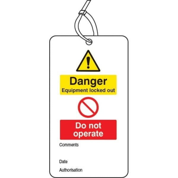 Danger Equipment Locked Out - Do Not Operate - Double Sided Safety Tags - Pack of 10 | 80mm x 150mm | Matt PVC