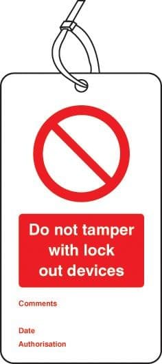 Do Not Tamper With Lock Out Devices - Double Sided Safety Tags - Pack of 10 | 80mm x 150mm | Matt PVC