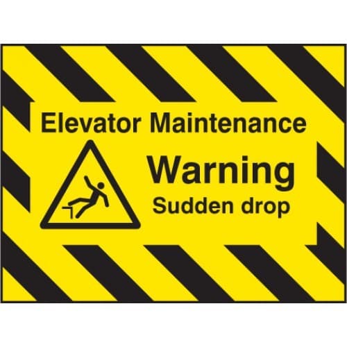 Elevator Maintenance, Warning Sudden Drop - Door Screen Sign | 600mm x 450mm | Flexible PVC