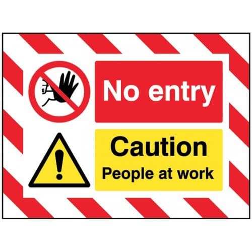 No Entry - Caution People At Work - Door Screen Sign | 600mm x 450mm | Flexible PVC