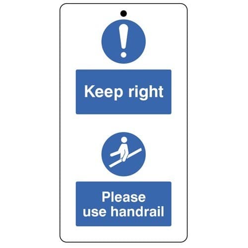 Keep Right - Please Use Handrail Double Sided Safety Tags | Pack of 10 | 80mm x 150mm | Matt PVC