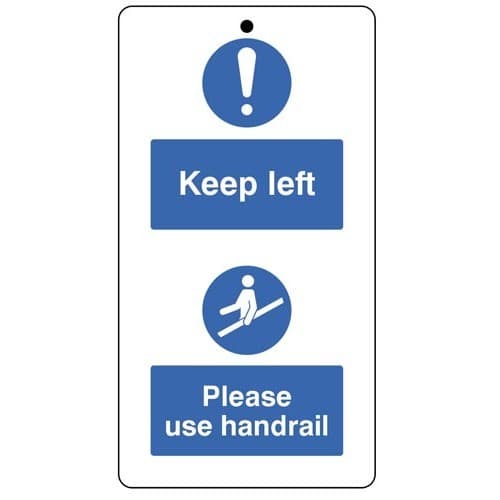 Keep Left - Please Use Handrail Double Sided Safety Tags - Pack of 10 | 80mm x 150mm | Matt PVC