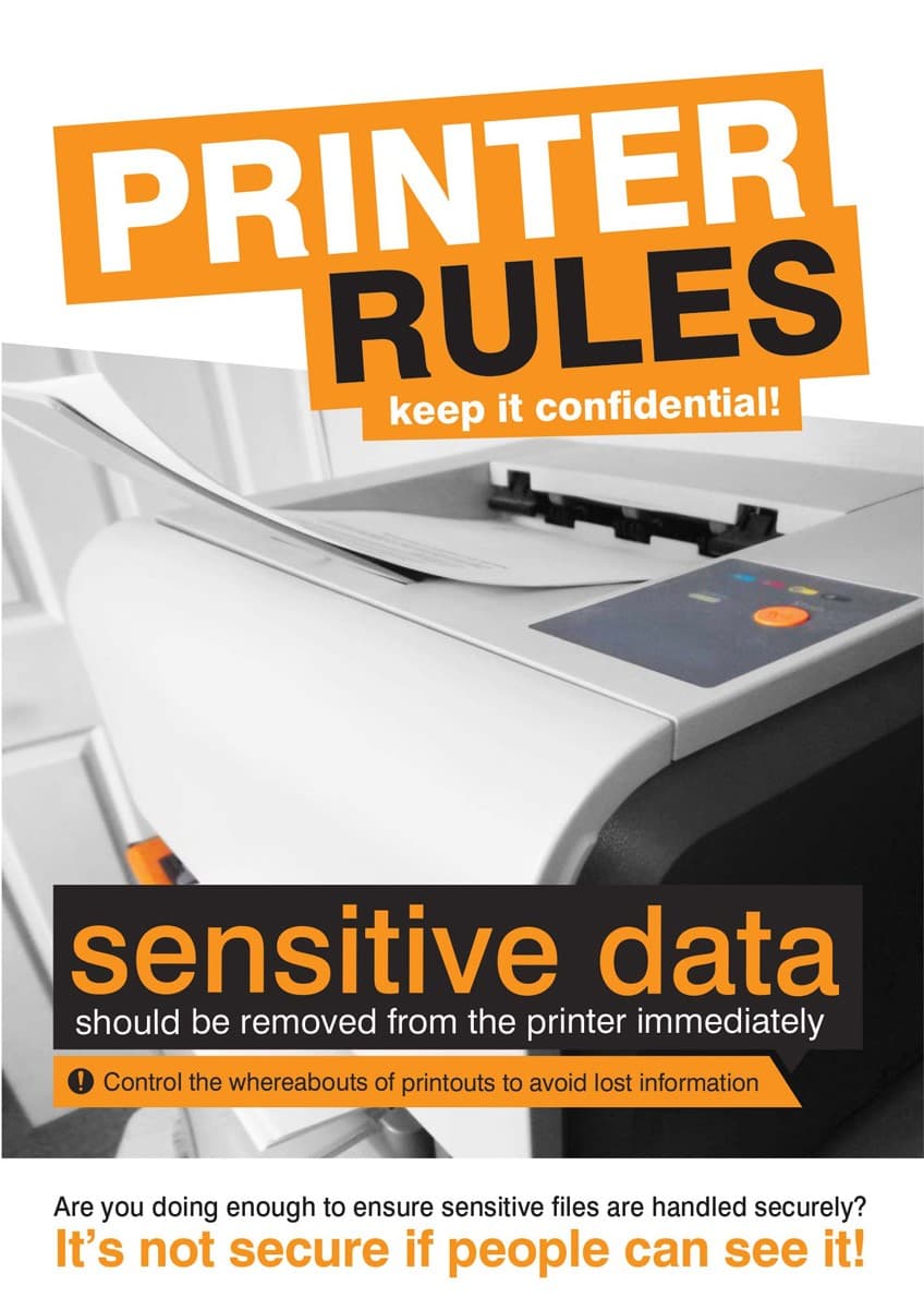 Data Security Poster - Printer Rules | 420mm x 594mm | Synthetic Paper