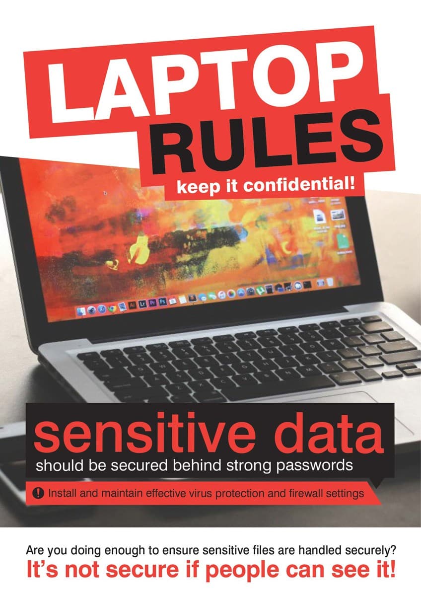 Data Security Poster - Laptop Rules | 420mm x 594mm | Synthetic Paper