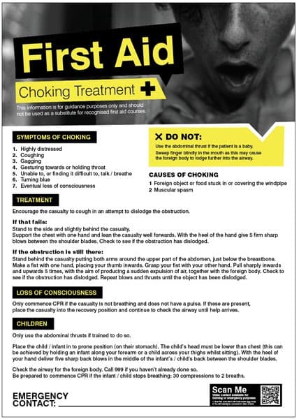 First Aid Choking Treatment Poster | 420mm x 594mm | Synthetic Paper