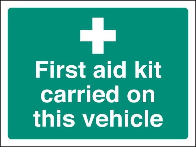 First Aid Kit Carried On This Vehicle Safety Signs | 100mm x 75mm | Face Adhesive Vinyl