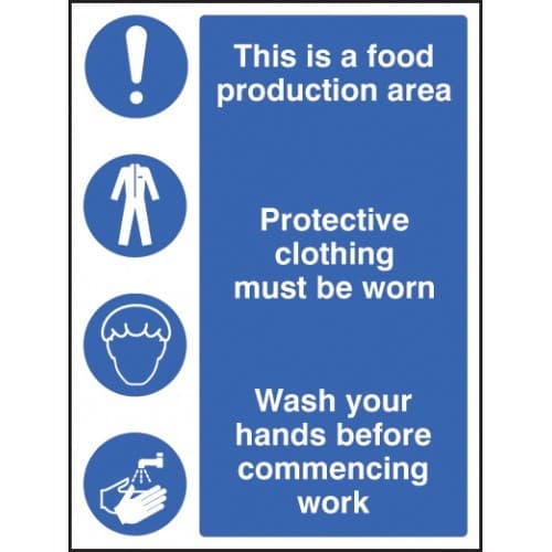Food Production Area/Protective Clothing/Wash Hands Safety Signs