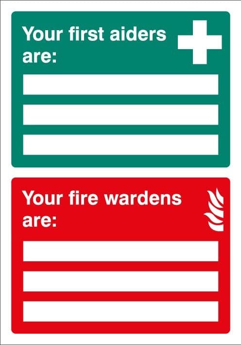 First Aiders / Fire Wardens Are - Adapt-A-Sign | 215mm x 310mm | 3mm PVC