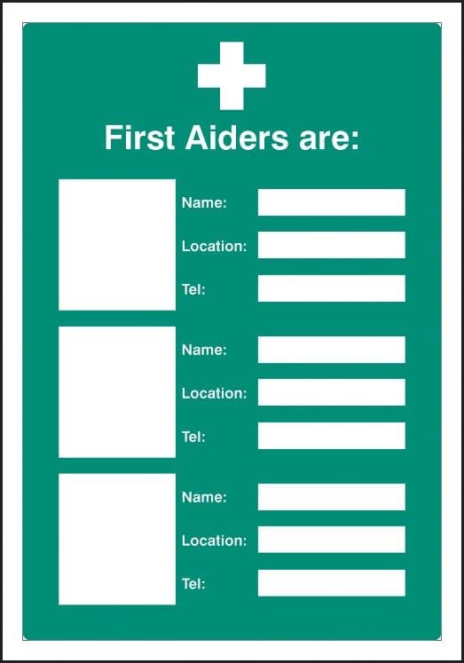 First Aiders Are (Space for 3) Adapt-a-Sign | 215mm x 310mm | 3mm PVC