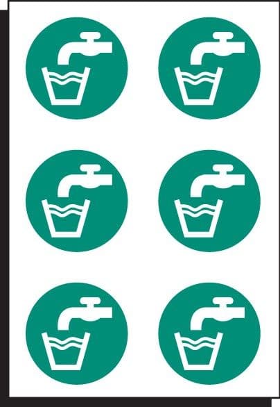 Drinking Water Symbol Sheet of 6 Labels | 65mm Diameter | Self Adhesive Vinyl