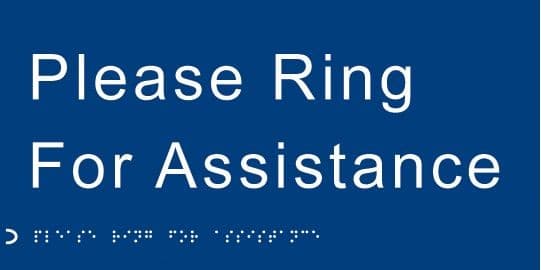 Braille - Please Ring For Assistance Signs | 300mm x 150mm | 1.5mm PVC with Self Adhesive Backing