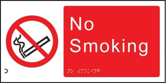 Braille - No Smoking Signs | 300mm x 150mm | 1.5mm PVC with Self Adhesive Backing