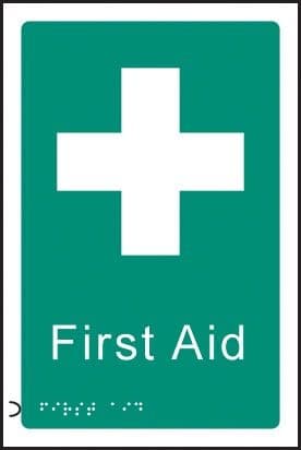 Braille - First Aid Signs | 150mm x 225mm | 1.5mm PVC with Self Adhesive Backing