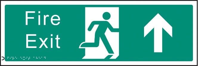 Braille - Fire Exit Up with Running Man Signs | 450mm x 150mm | 1.5mm PVC with Self Adhesive Backing