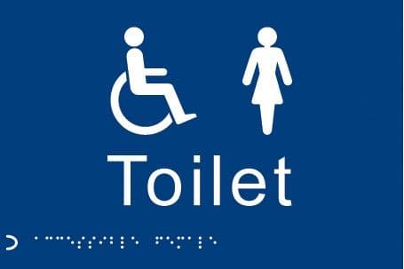 Braille - Toilet Ladies/Disabled Signs | 225mm x 150mm | 1.5mm PVC with Self Adhesive Backing