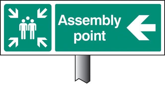 Assembly Point Left Verge Signs with Post | 450mm x 150mm