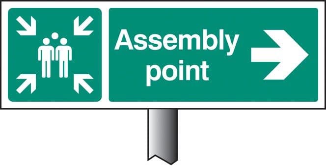 Assembly Point Right Verge Signs with Post | 450mm x 150mm