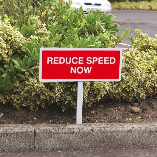 Reduce Speed Now Verge Signs with Post | 450mm x 150mm
